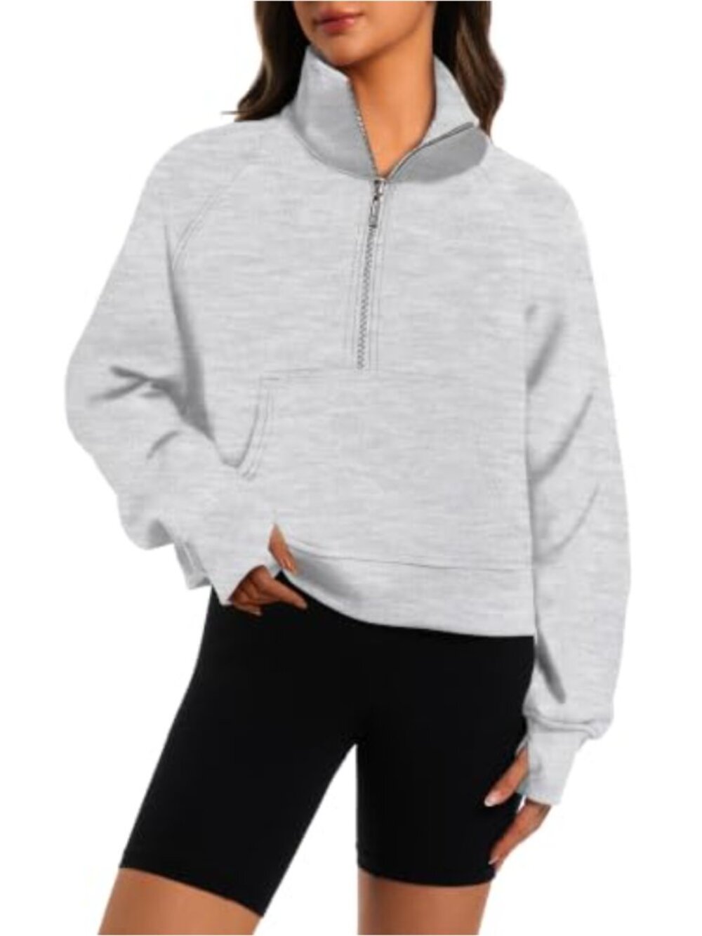 Womens Half Zip Cropped Hoodie Fleece Lined Pullover Sweatshirt